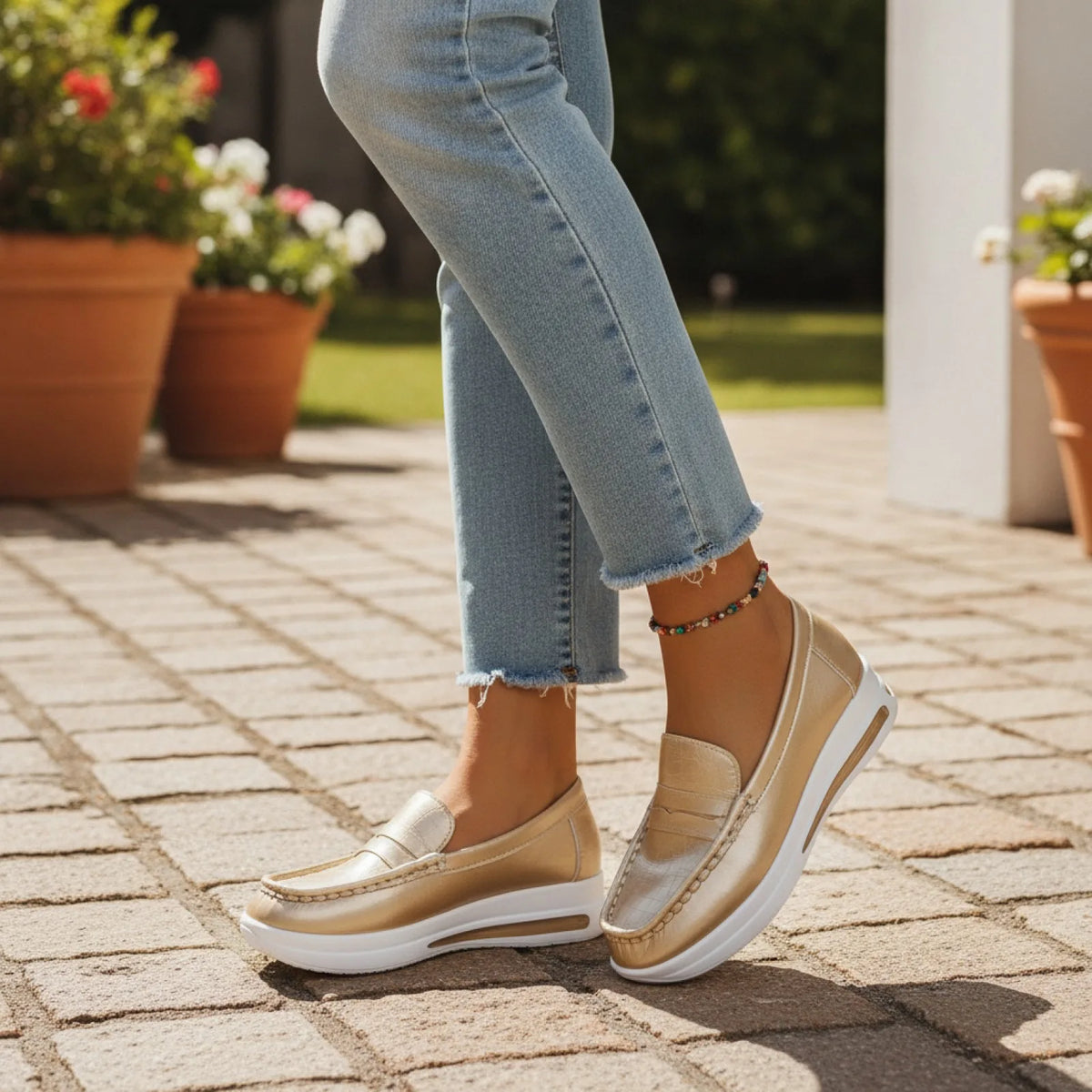 Mocassins Compensés: Effet Basket, Détails Lumineux