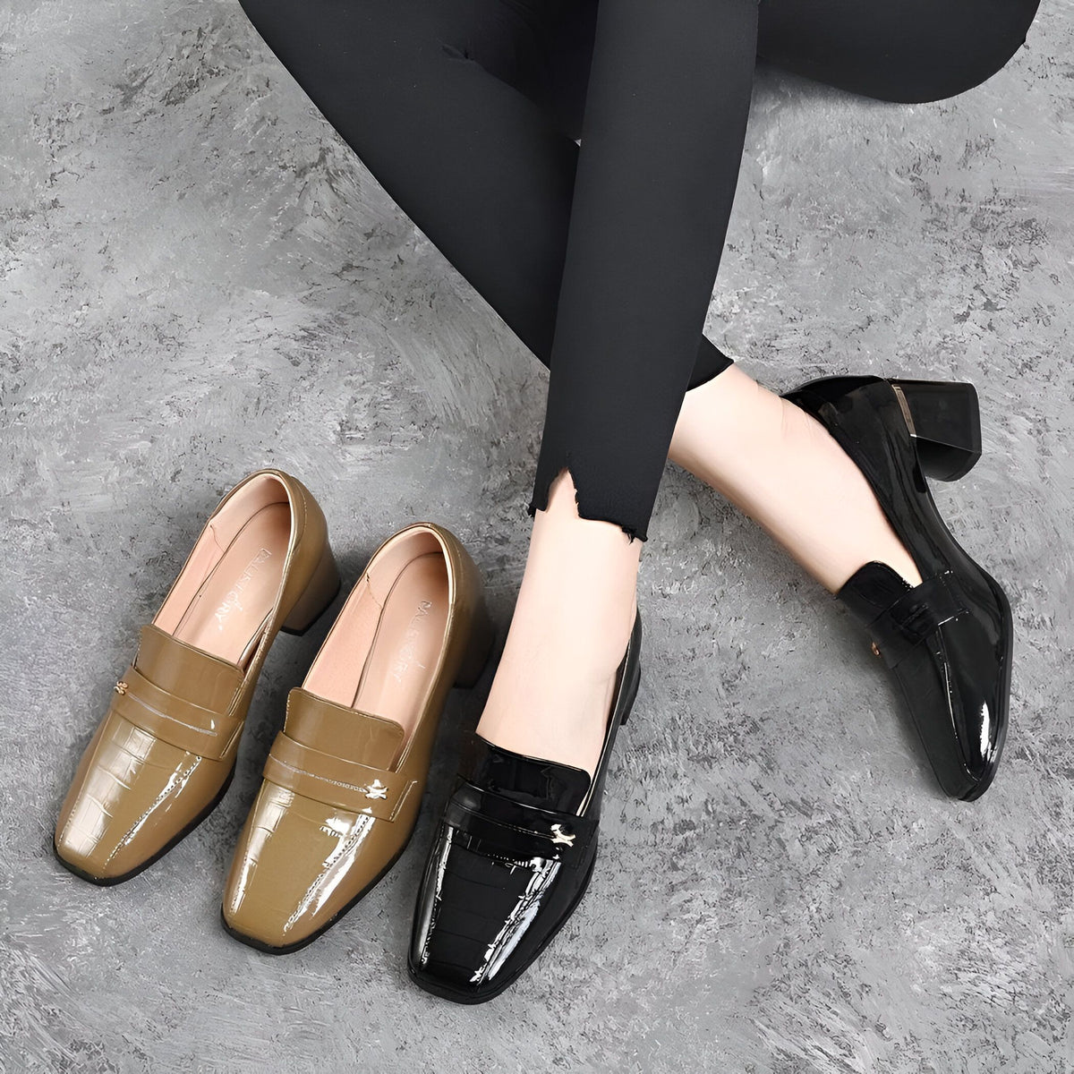 Nova Mocassins à Talons Bloc Élégants Simili Cuir Verni
