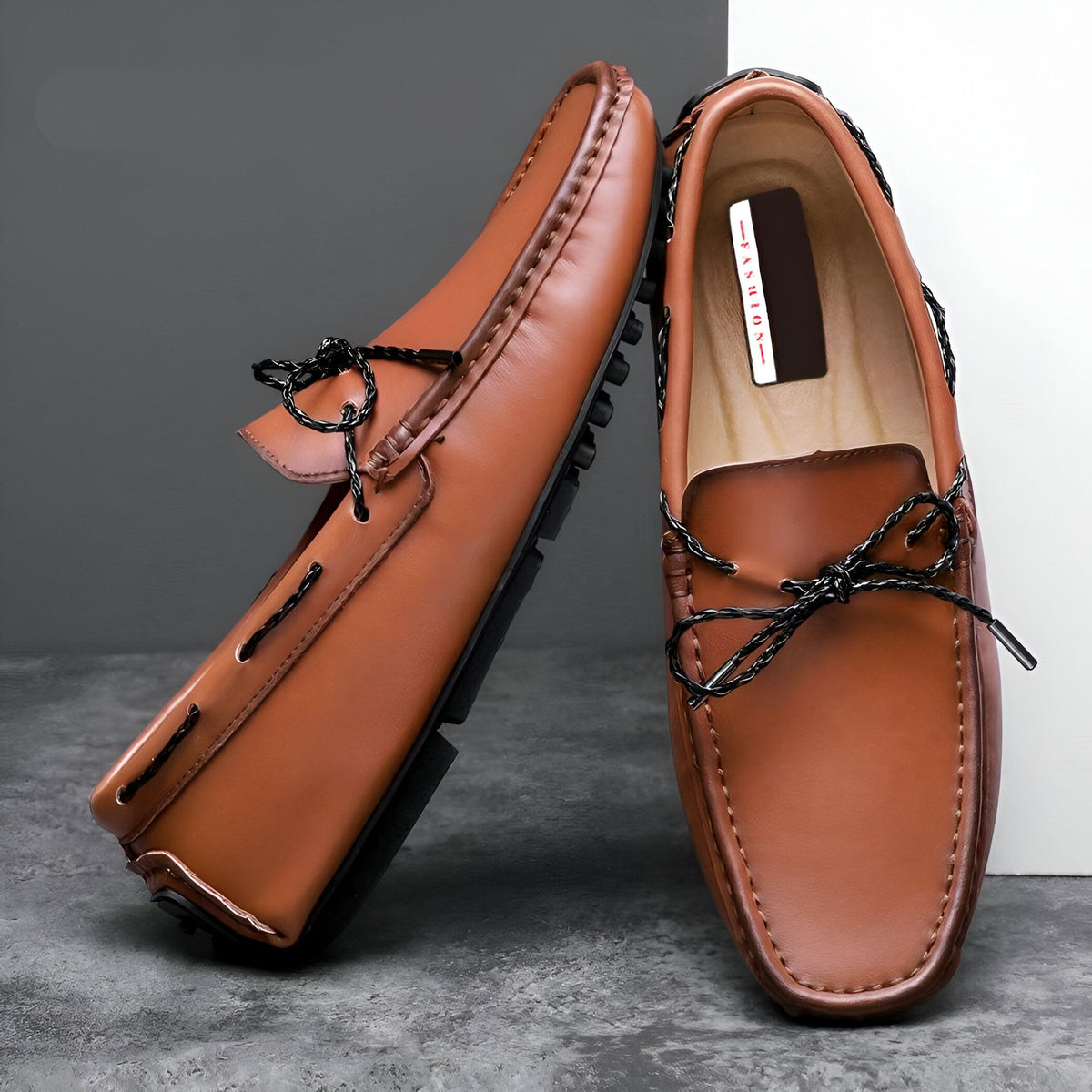 LuxeX Mocassins bateau homme aspect cuir vintage