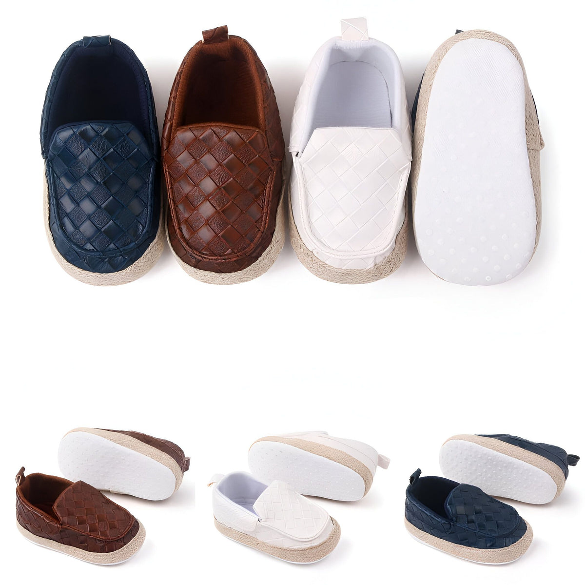 KC Mocassins bébé Garçon Cuir Végan Tressé Semelle Corde