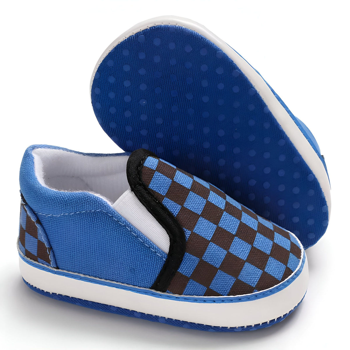 Mocassins Bébé Garçon Toile Damier Confort Bien Pensé