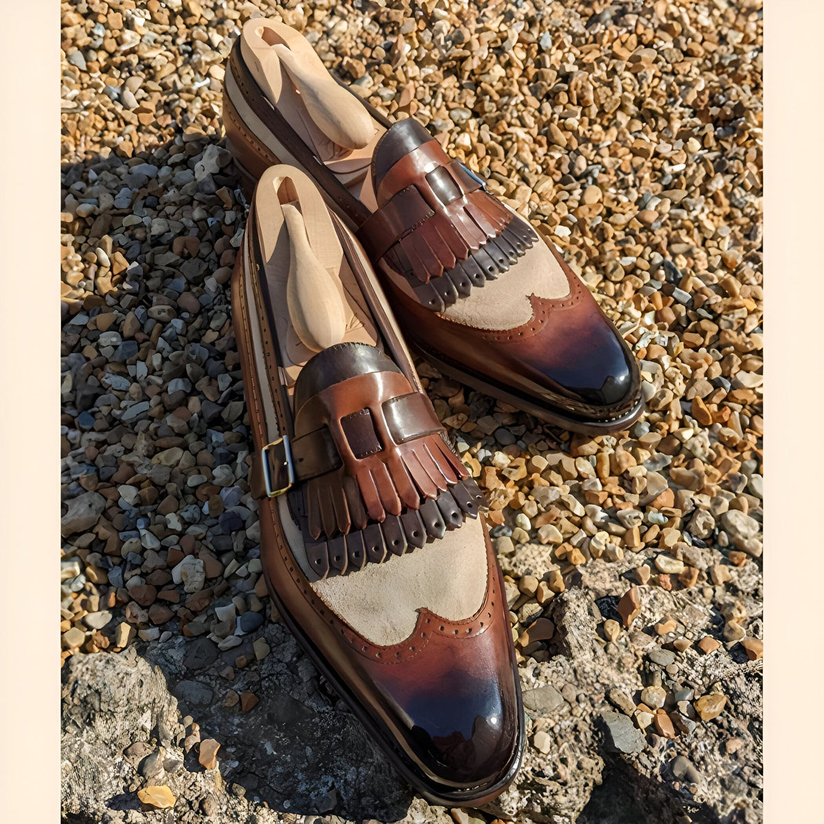Nova Mocassins Bicolores Franges Boucle Homme Rétro