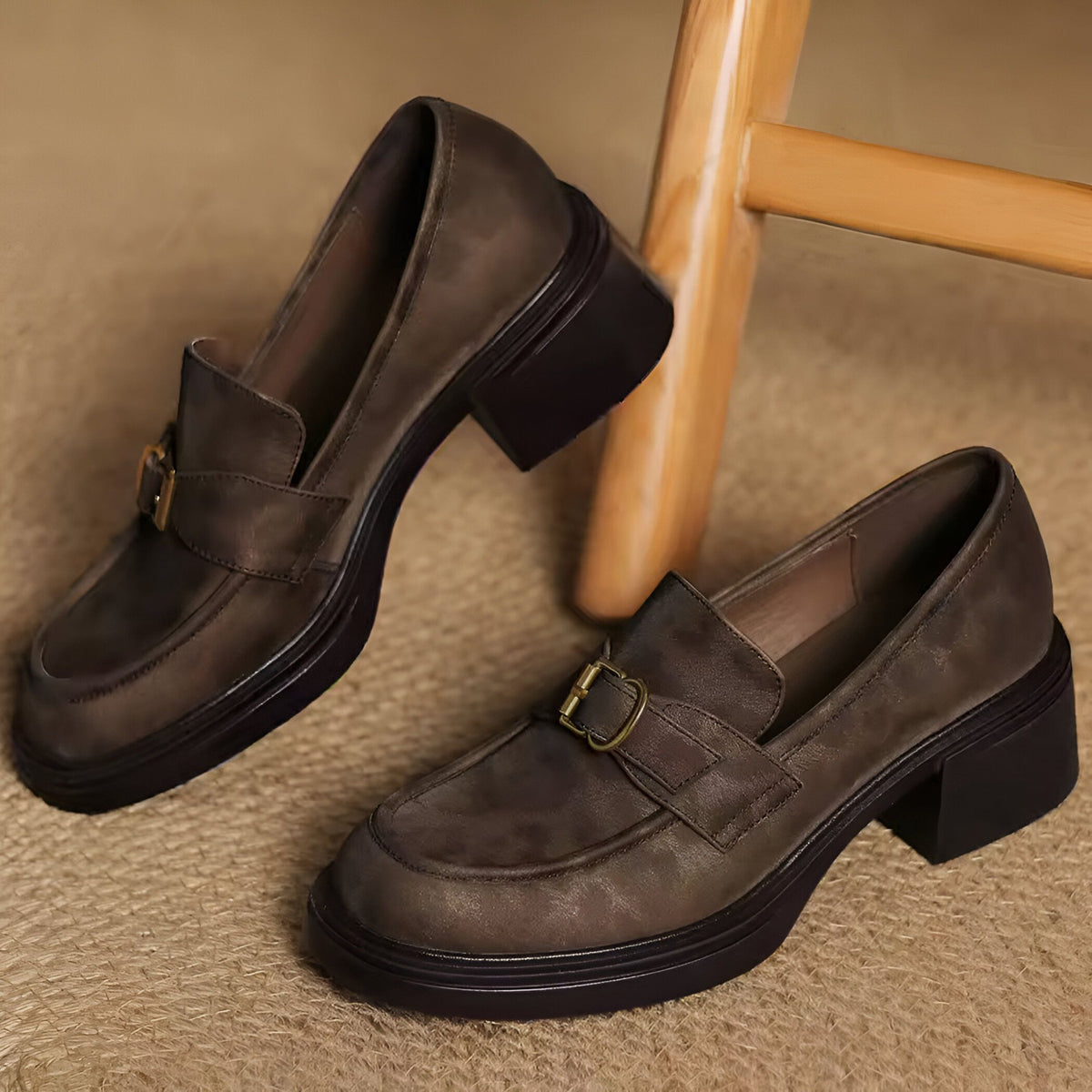 BrandX Mocassins à Talon Simili Cuir Motif Léopard
