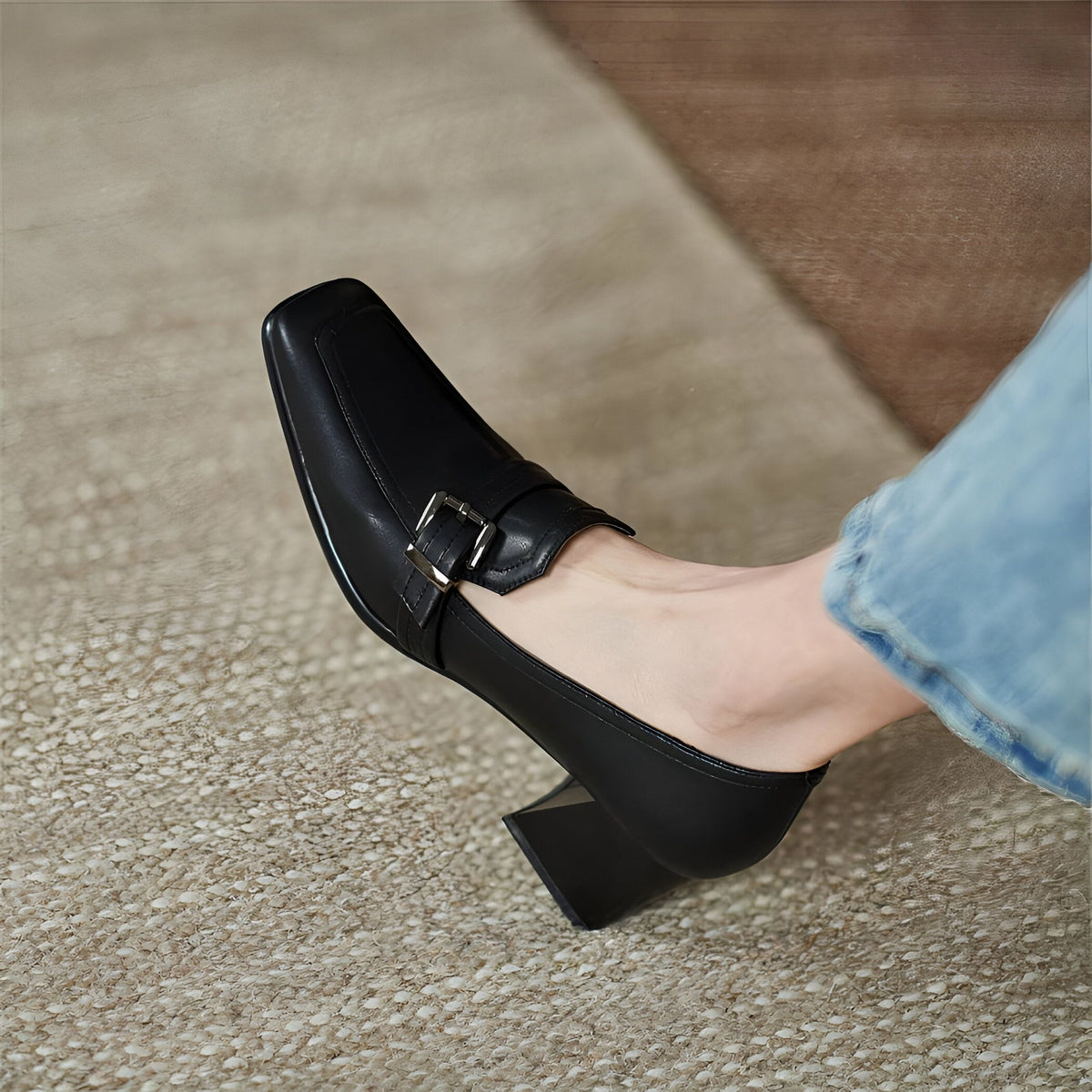 Mocassins Cuir Véritable - Carré Chic Femme