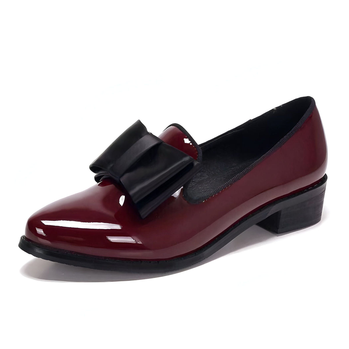 Luxe Mocassins Cuir Verni Bout Pointu Nœud Décoratif