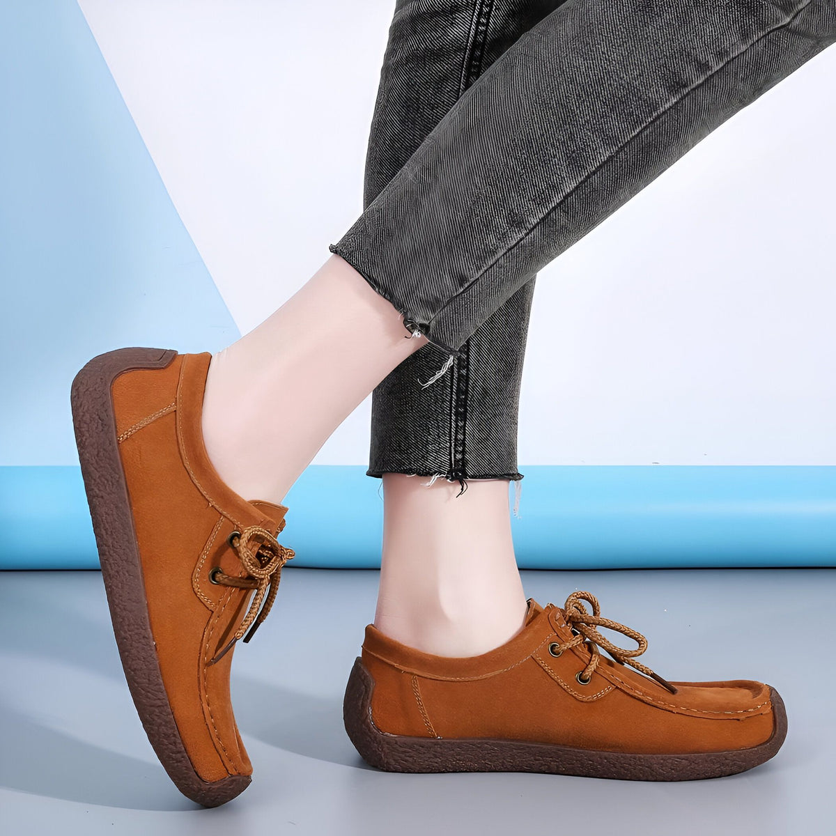 Nova Mocassins Femme Daim Synthétique à Lacets Confort