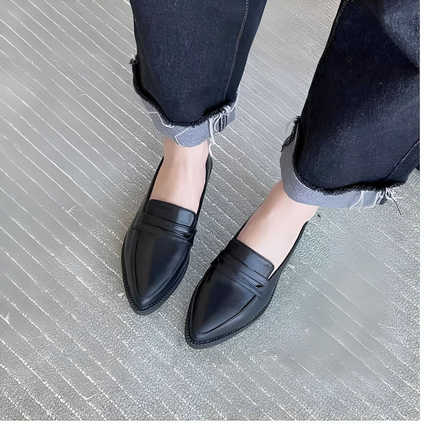 Ax Mocassins Femme Bout Pointu Talon Carré Cuir Végétal