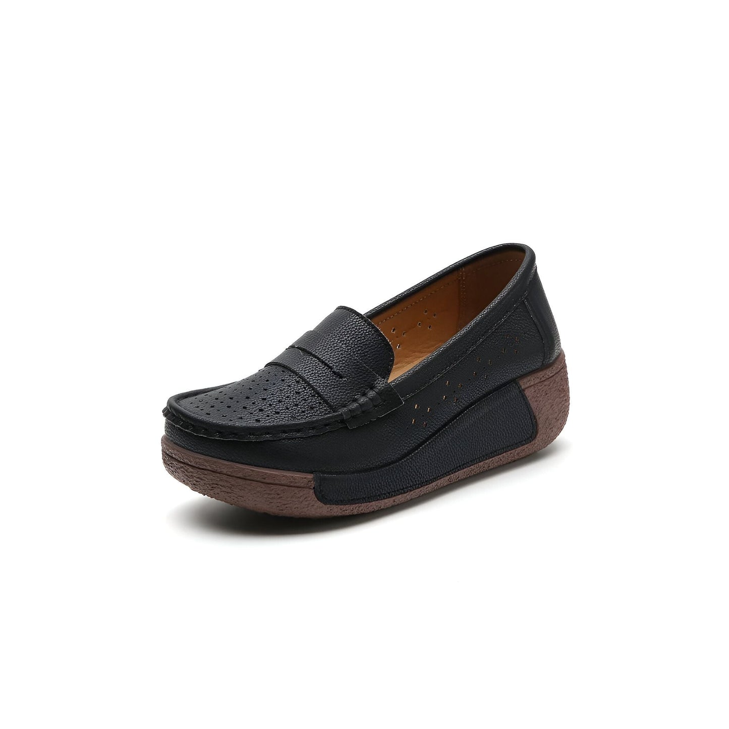 Auréa Mocassins femme cuir perforé semelle compensée