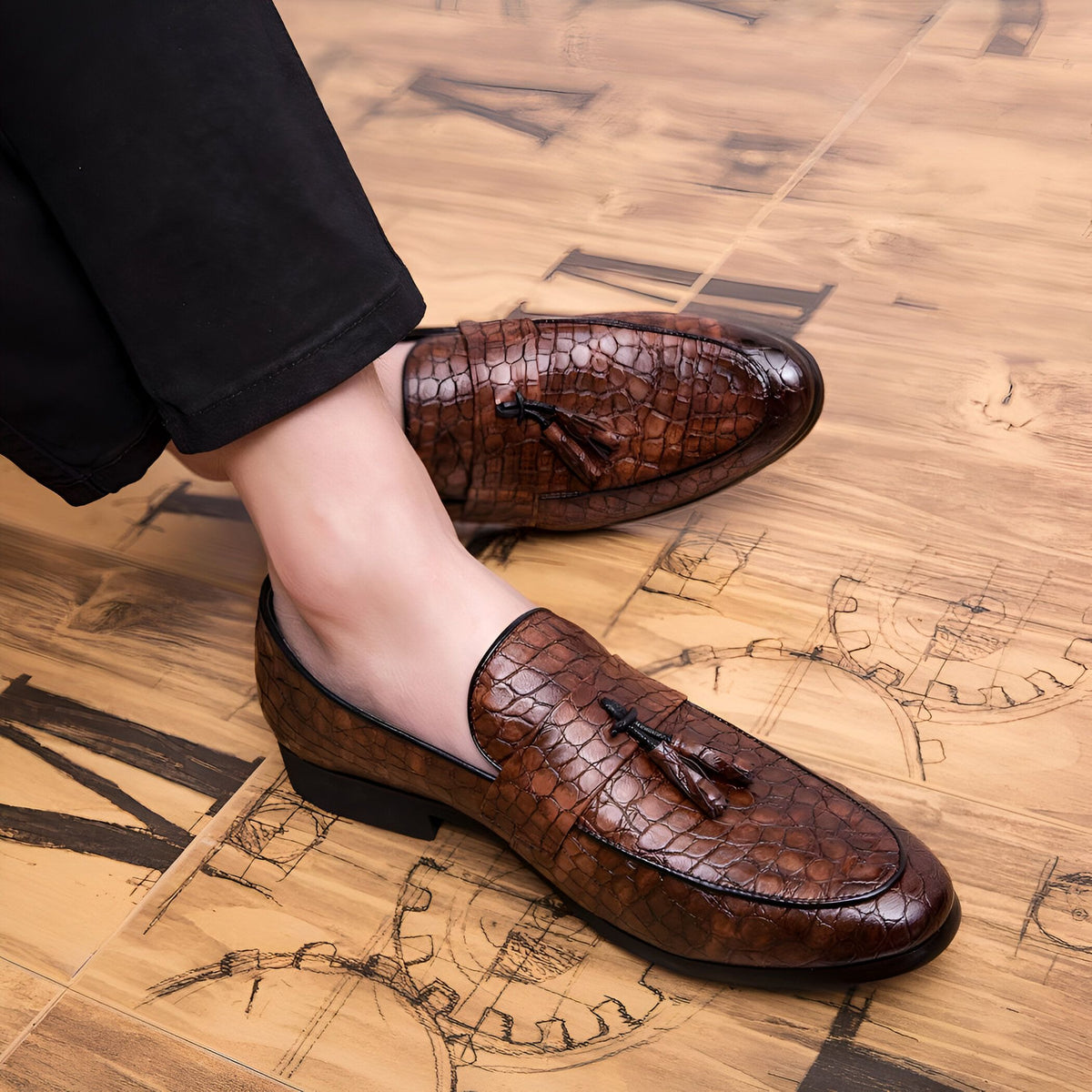 Mocassins Homme Cuir Véritable - Glands Motif Serpent