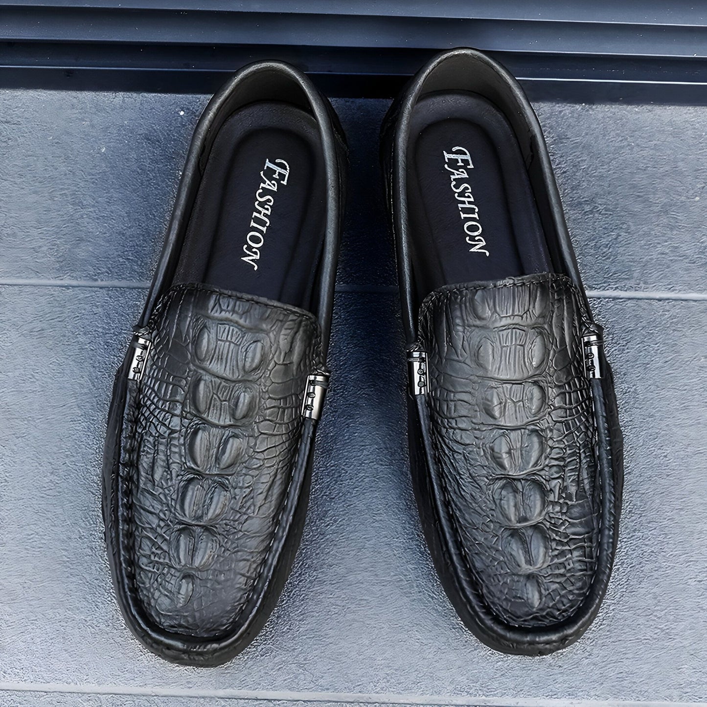 Aurea Mocassins Cuir Véritable Homme Croco Discrets
