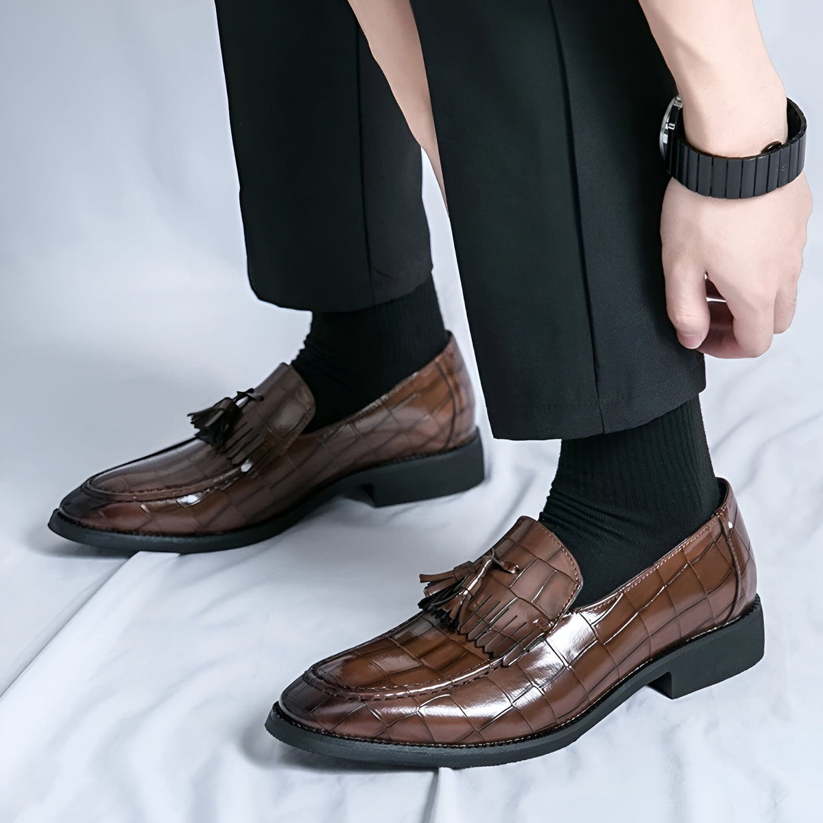 Nova Mocassins Homme Effet Croco Coloré Gland Similicuir