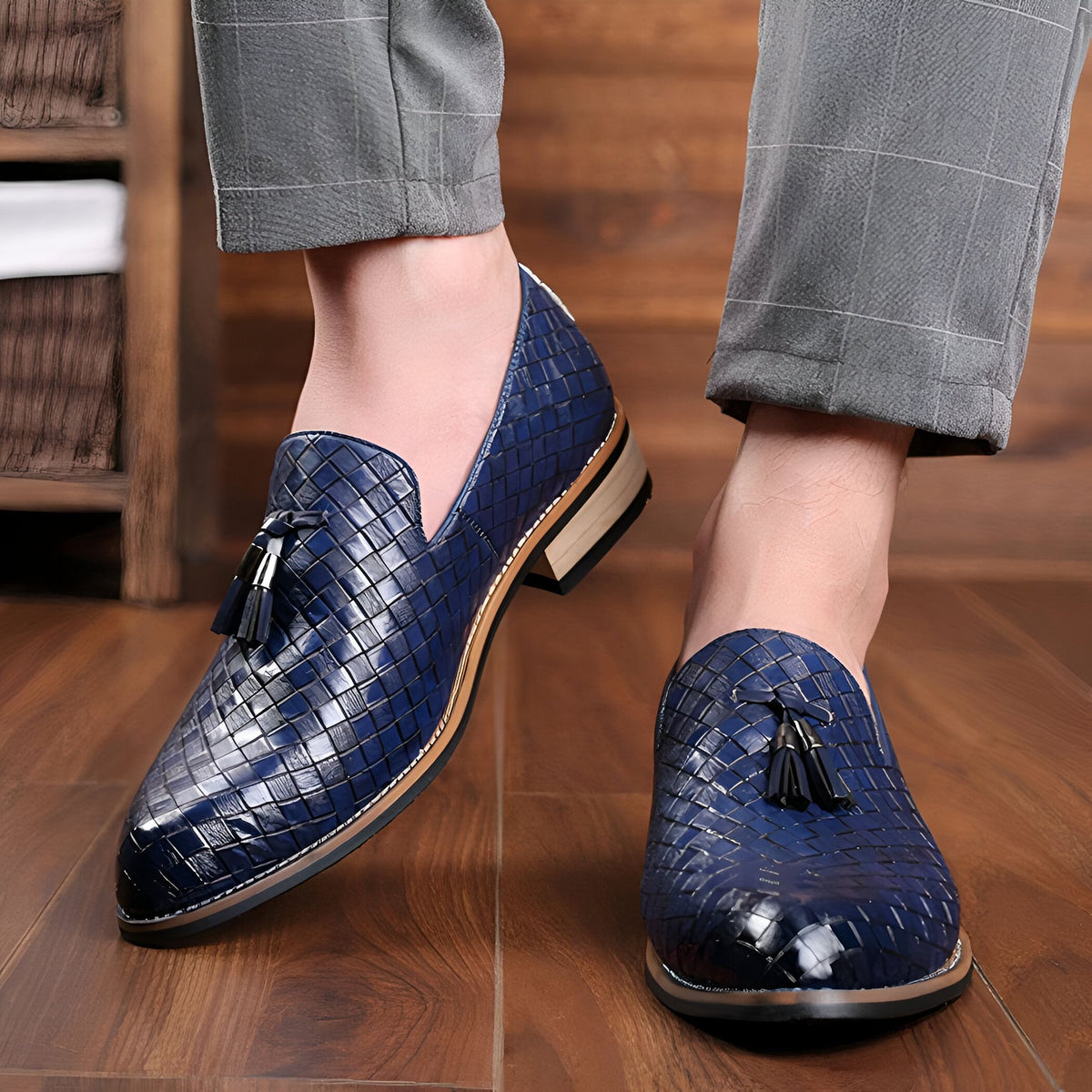 Mocassins Homme Simili Cuir Tressé, Glands Raffinés Pro