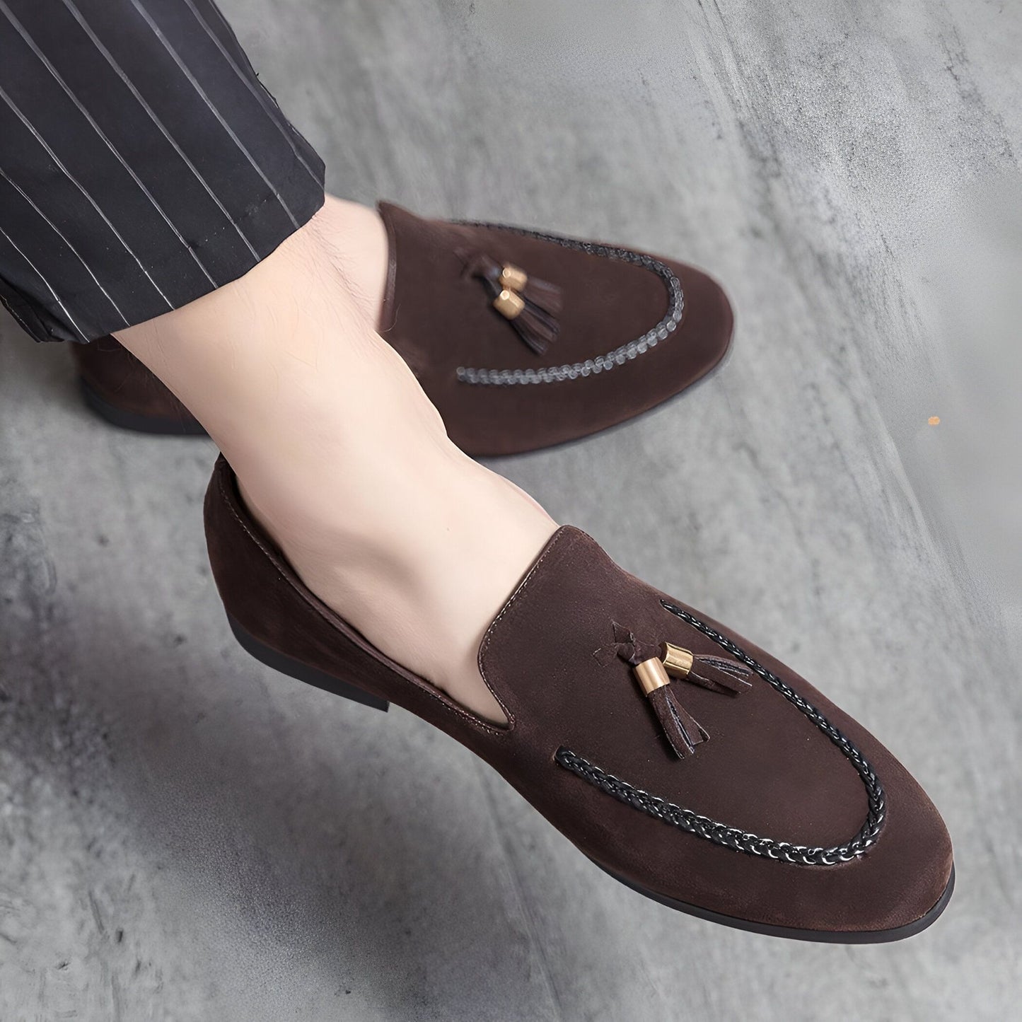 Aurora Mocassins homme daim marron torsade glands