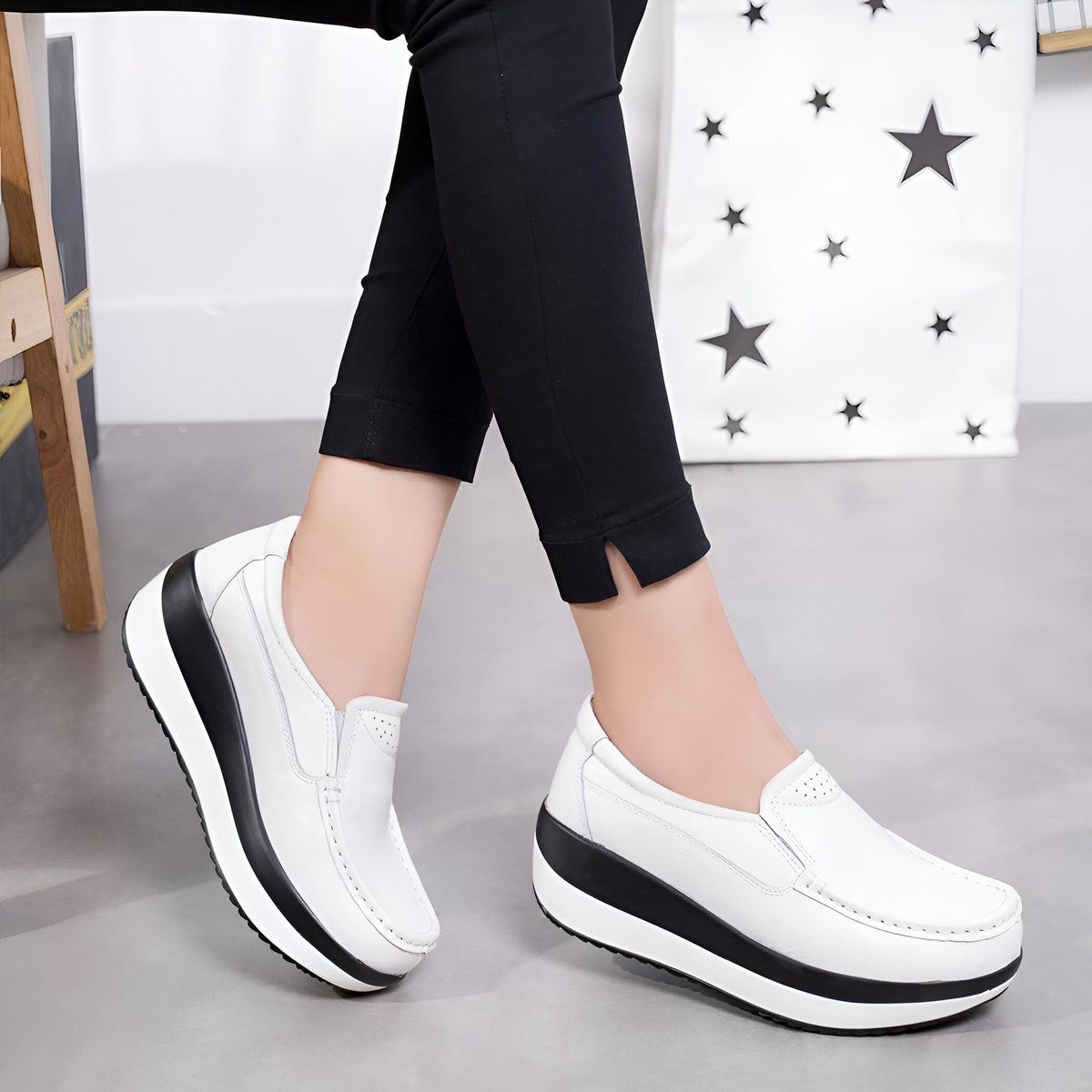 Mocassins Cuir Véritable Plateforme Confort Pro