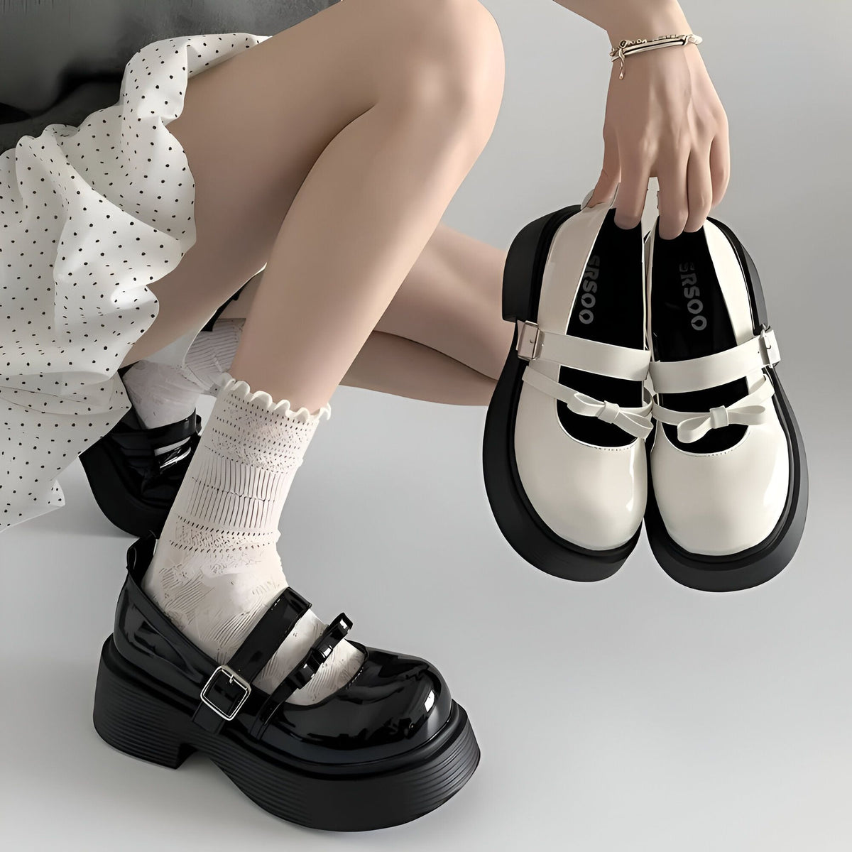 BrandX Mocassins plateforme double bride noir