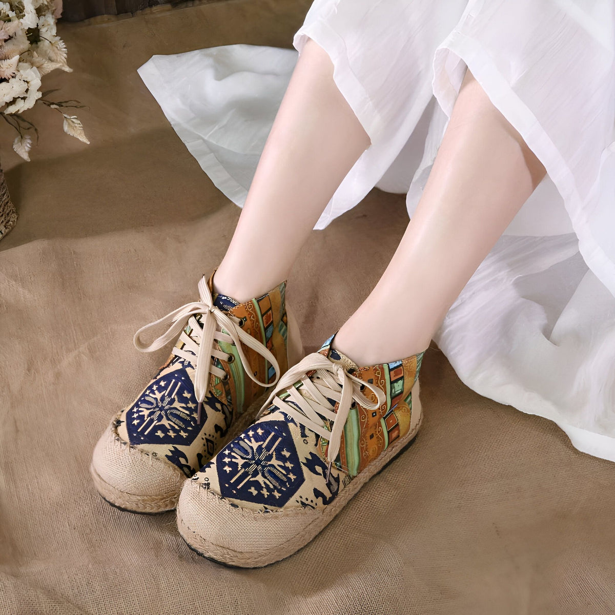 ÉlanBoho Mocassins Toile Coton Style Indien Bohème