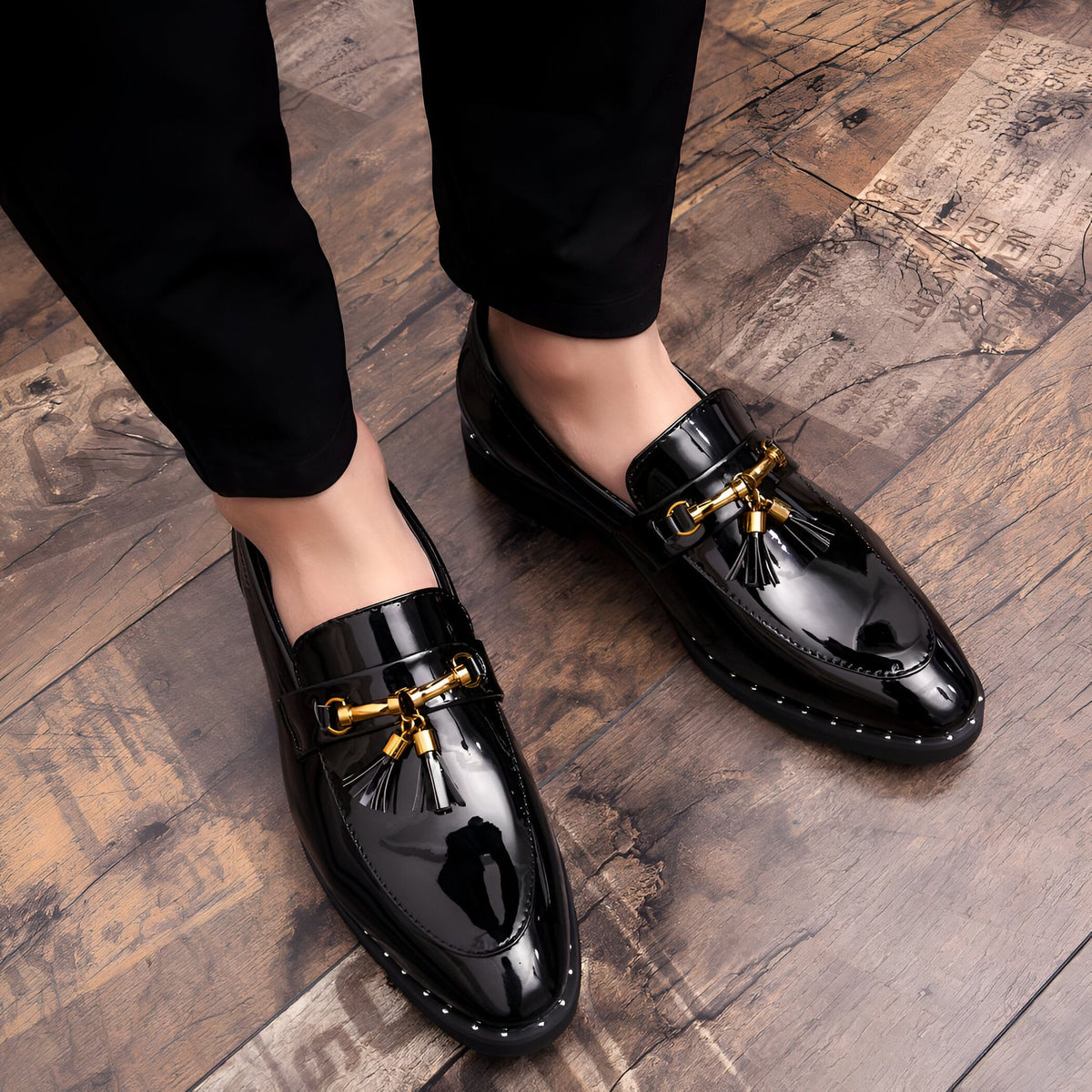 LX Mocassins Vernis à Glands et Boucle Dorée pour Homme