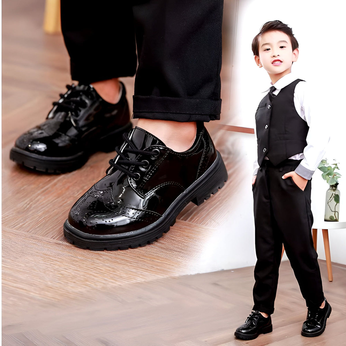 Élégance Kids: Mocassins vernis enfant lacets cérémonie