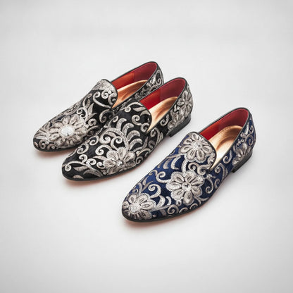 Mocassins Pro Cérémonie Velours Brodés Fleurs & Sequins