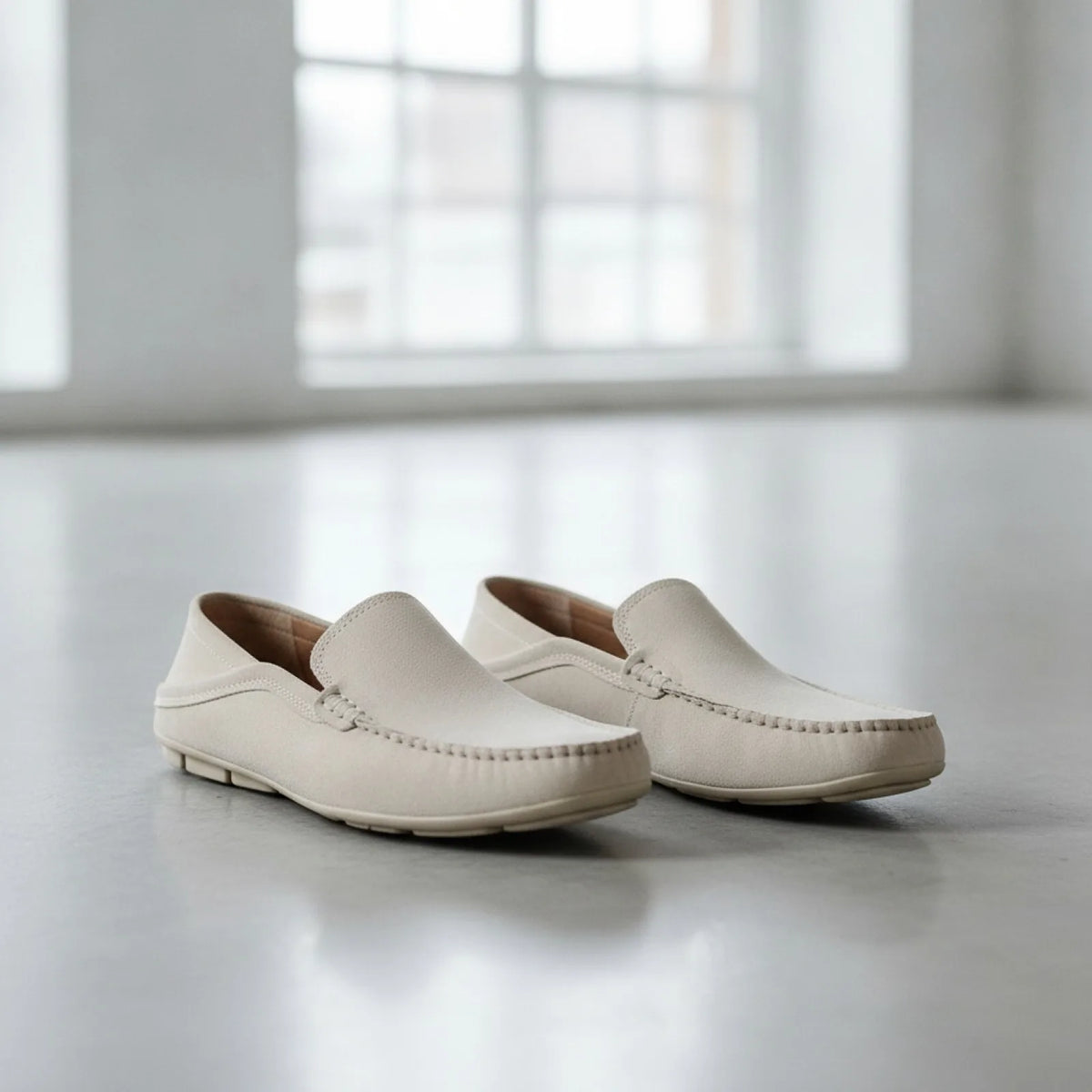 Elegance Mocassins Cuir Homme Beige Marron Confortables
