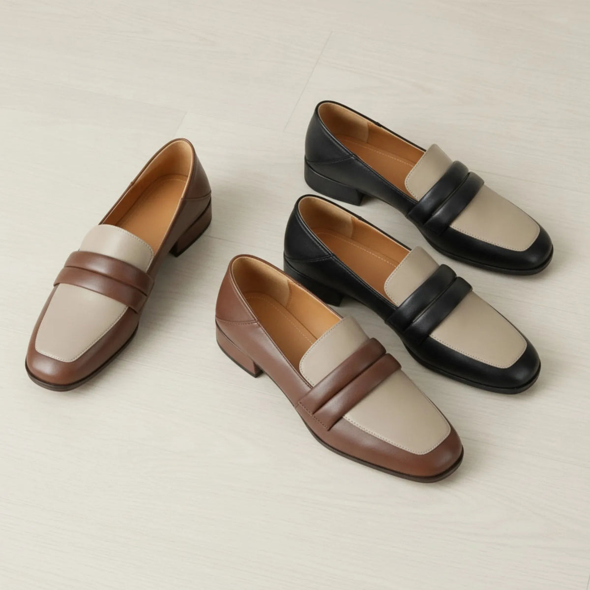 Nexa Mocassins Cuir Véritable Bicolores Talon Carré