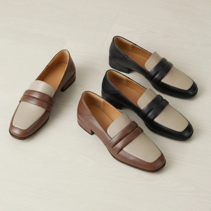 Nexa Mocassins Cuir Véritable Bicolores Talon Carré