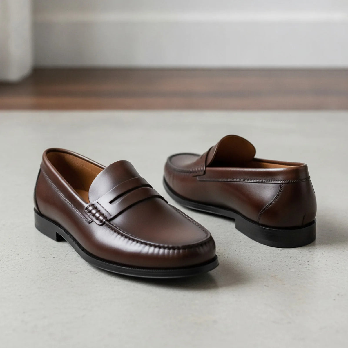 Élégance Mocassins Homme Cuir Souple Marron et Noir
