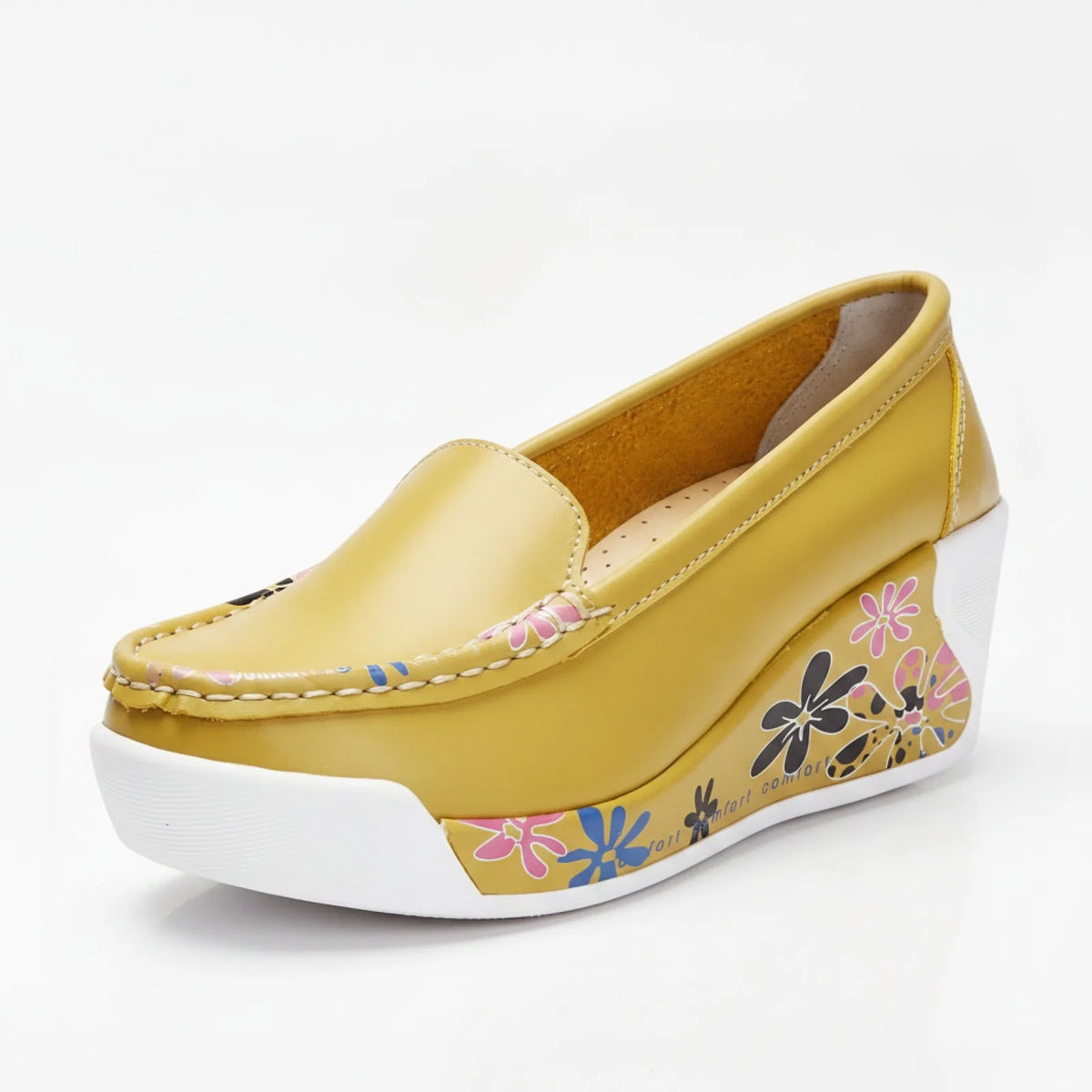 Mocassins Femme Compensés – Motifs Floraux Raffinés