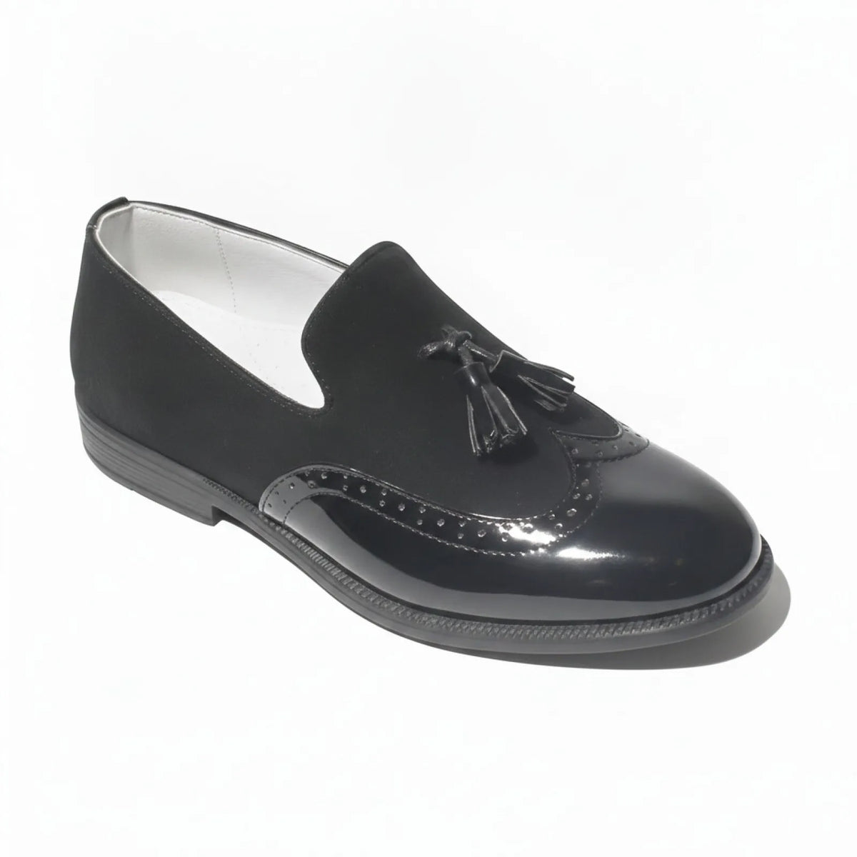 LuxeKids Mocassins garçon cuir noir pampilles