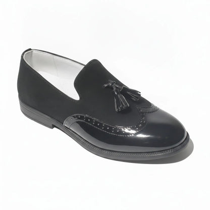 LuxeKids Mocassins garçon cuir noir pampilles