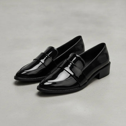 NovaMoc Mocassins Femme Noirs Vernis Bout Pointu