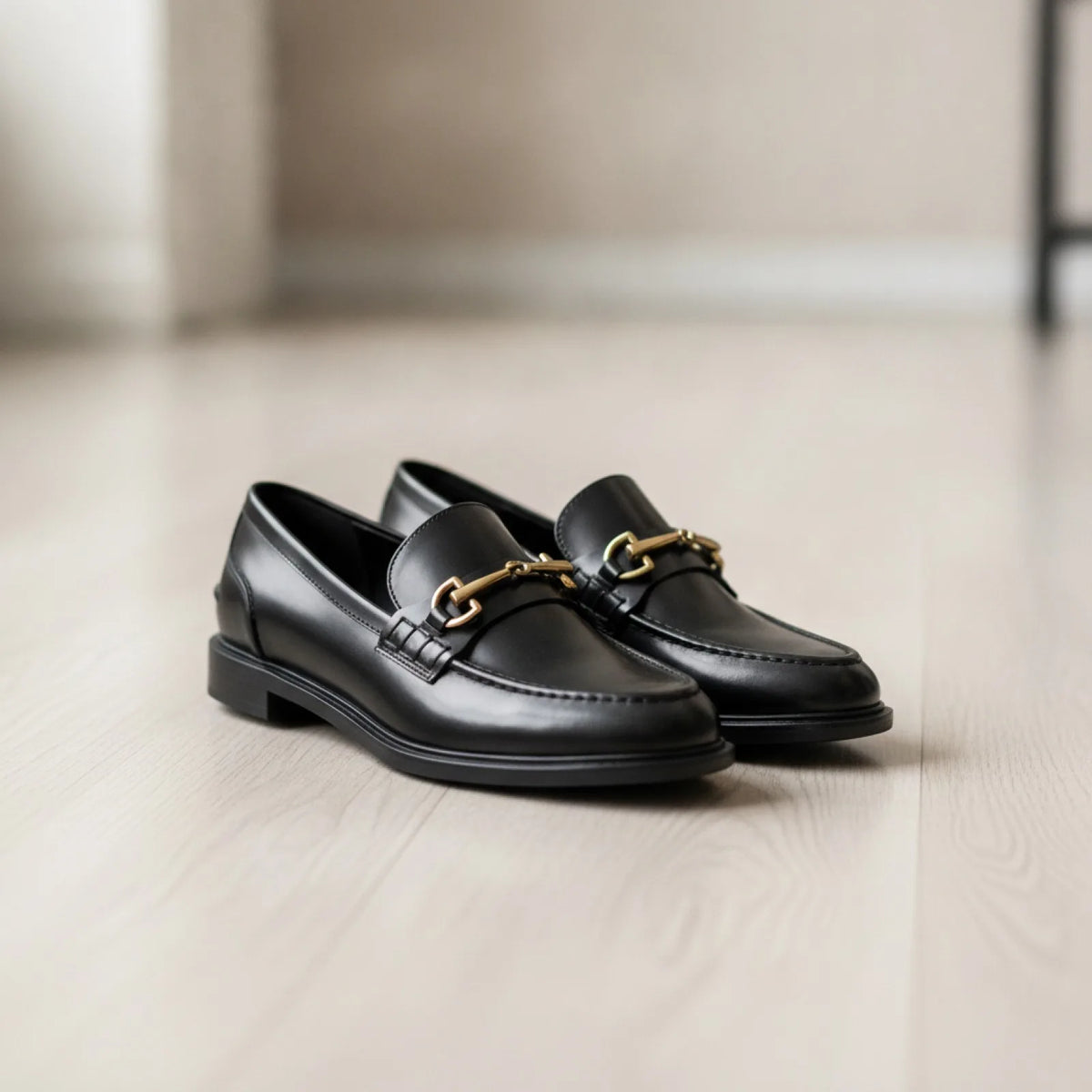 Mocassins Femme Végan Noir – Talon Carré Élégants