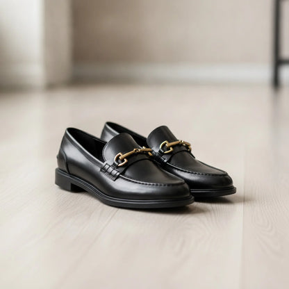 Mocassins Femme Végan Noir – Talon Carré Élégants