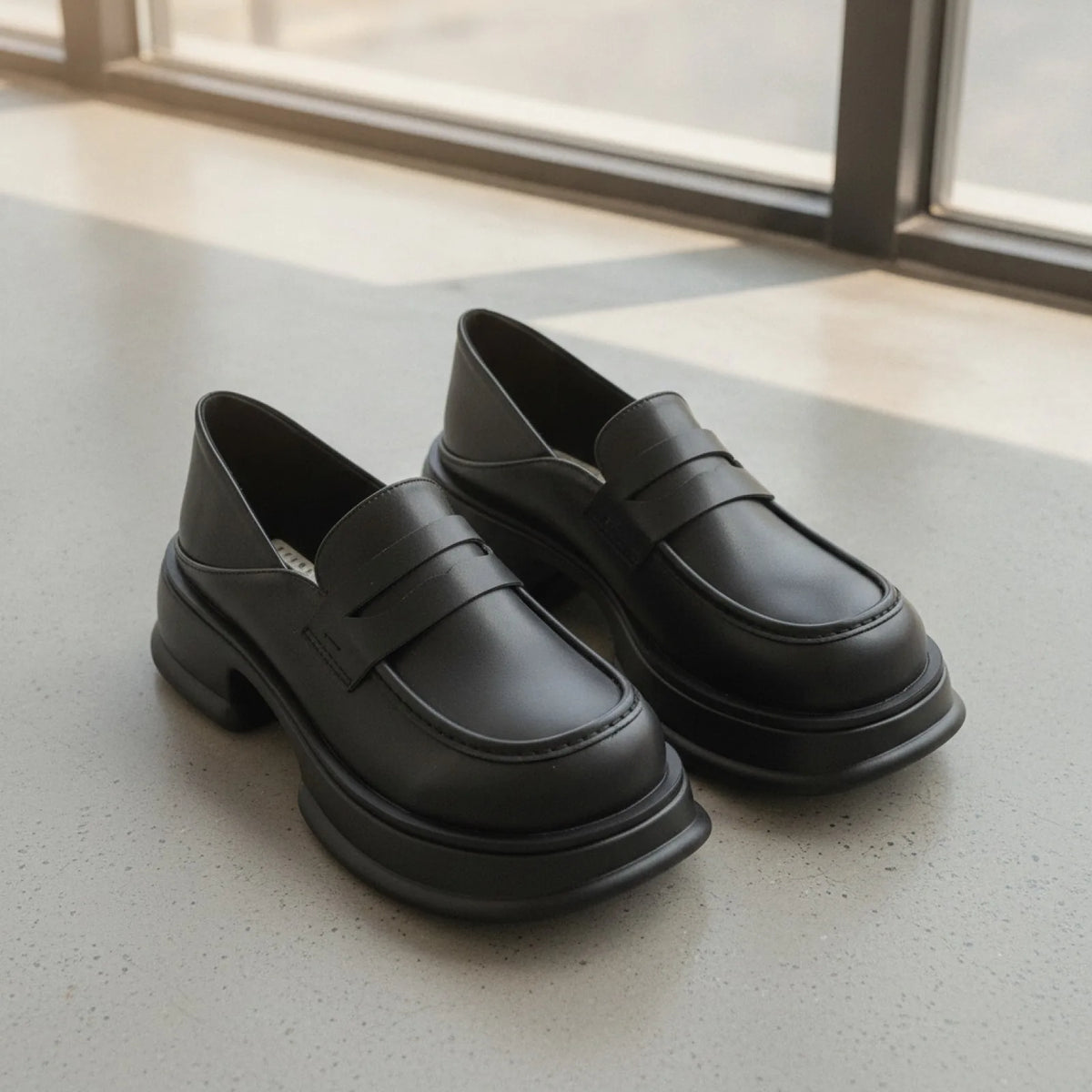 ÉthiqueShop Mocassins Plateforme Cuir Végan Noir Femme