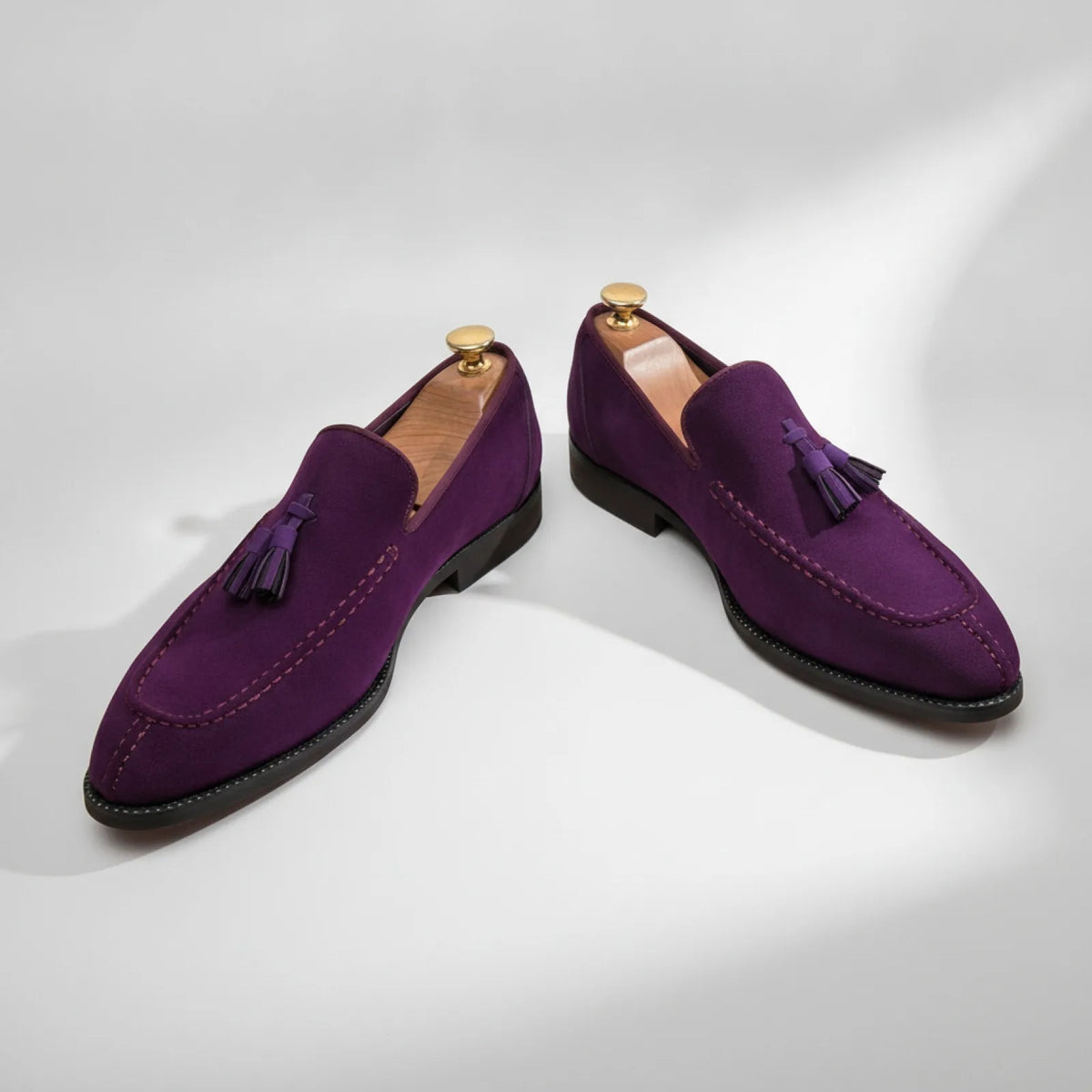 Mocassins Daim Violet - Pompons et Semelle Caoutchouc
