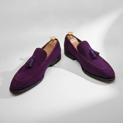 Mocassins Daim Violet - Pompons et Semelle Caoutchouc