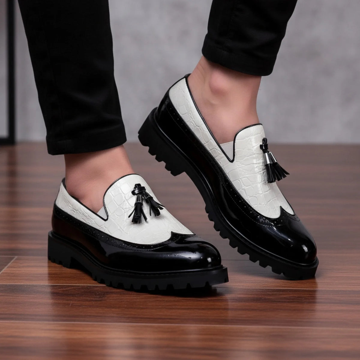 Mocassins Homme Vernis Glands Noir & Blanc Edition