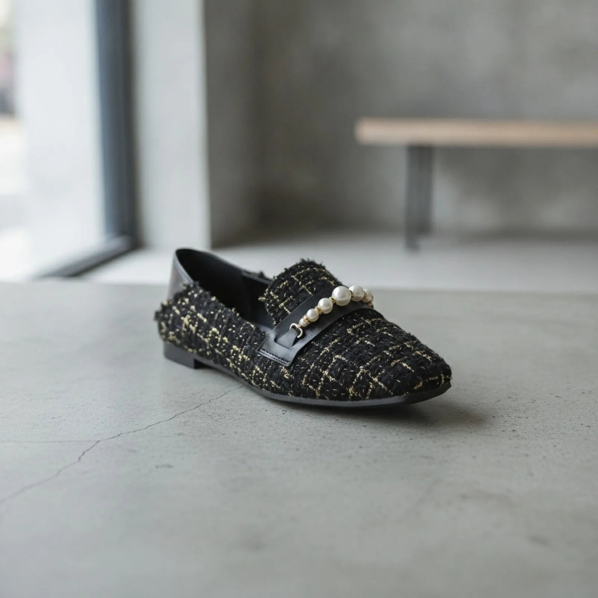 Luxe Atelier Mocassins en Tweed Ornés de Perles