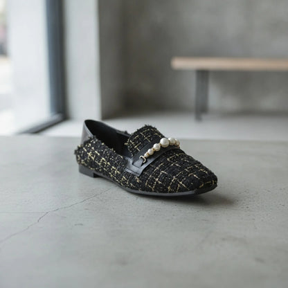 Luxe Atelier Mocassins en Tweed Ornés de Perles