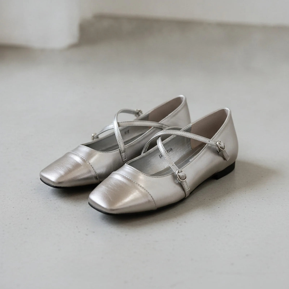 Élégance Ballerines Mocassins Vernis Argenté