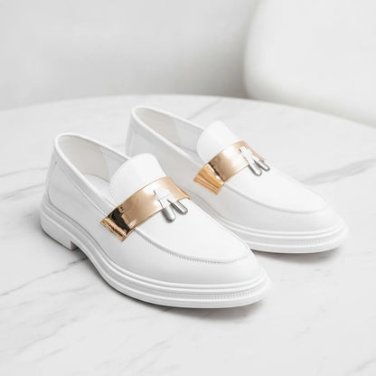 Prestige Mocassins Homme Blancs Vernis à Glands