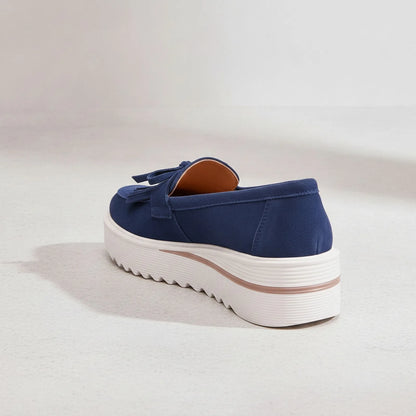LuxeChic Mocassins daim plateforme compensée franges