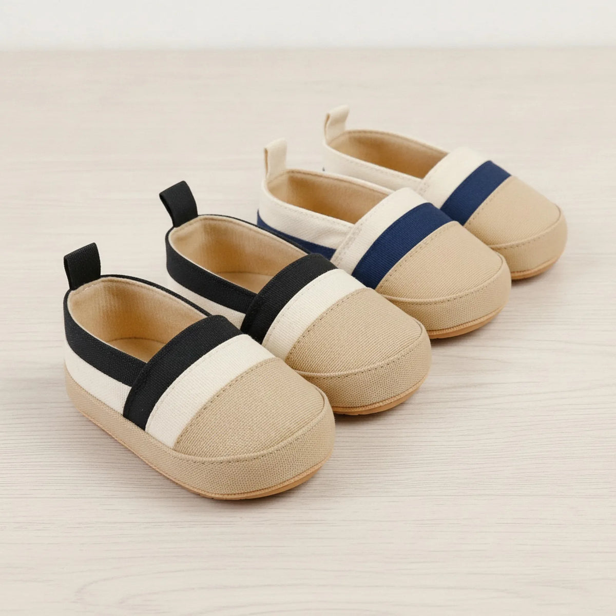 KidoSteps Mocassins Bébé Garçon Toile Rayée Étanche