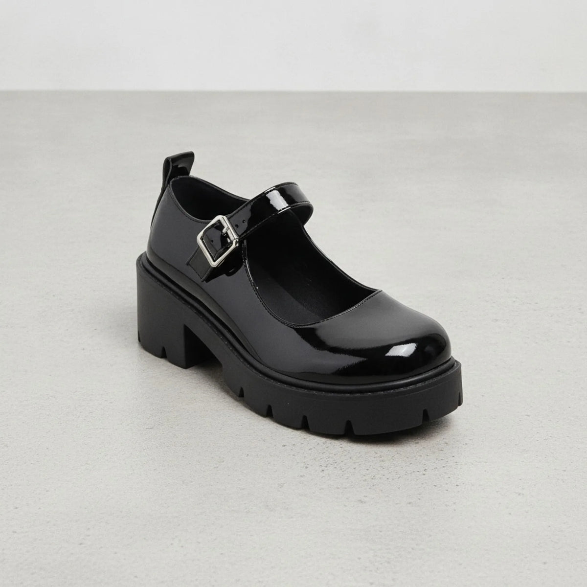 Luxe Mocassins Mary Jane vernis noir semelle épaisse
