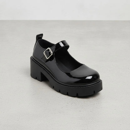Luxe Mocassins Mary Jane vernis noir semelle épaisse