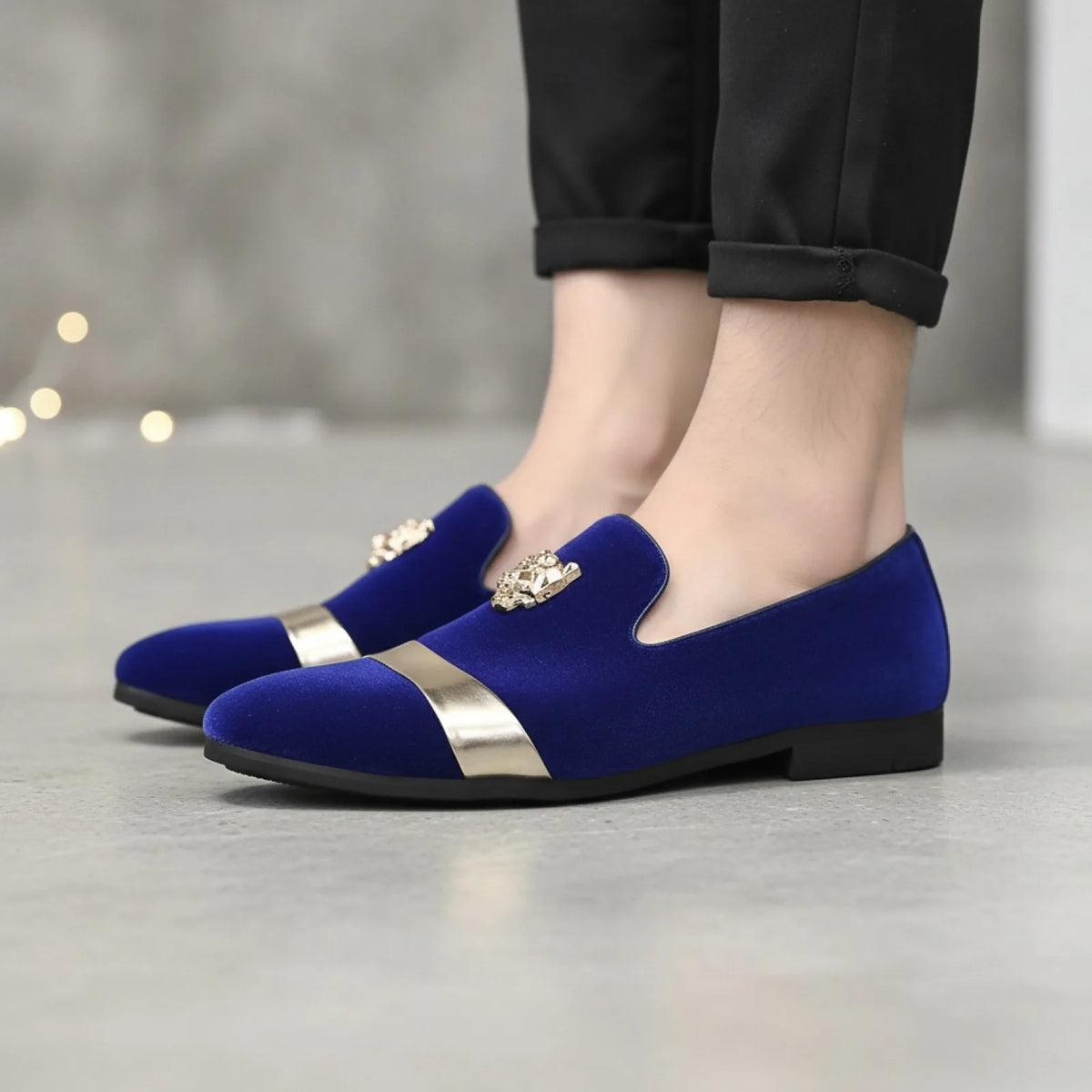 BrandX Mocassins Velours Écusson Tigre Homme Mariage