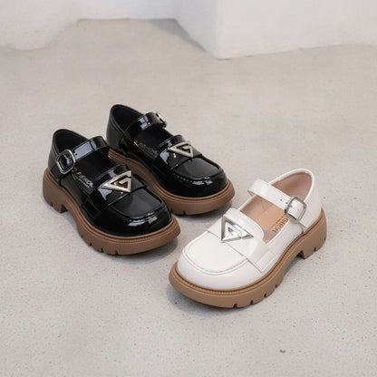Mocassins Fille Brillant Bride Noir/Blanc - Confort