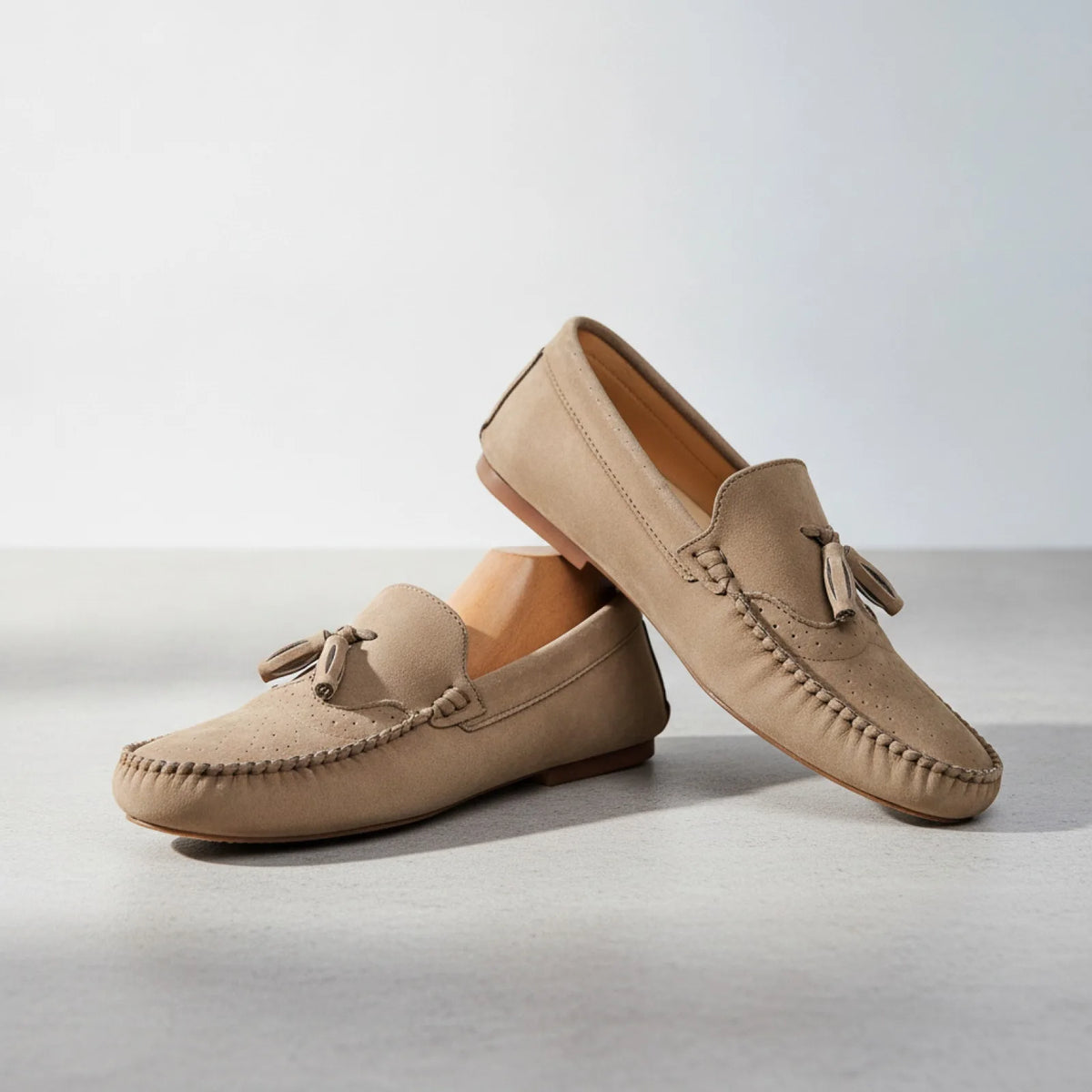 BrandX Mocassins Homme Élégants en Suédine Beige