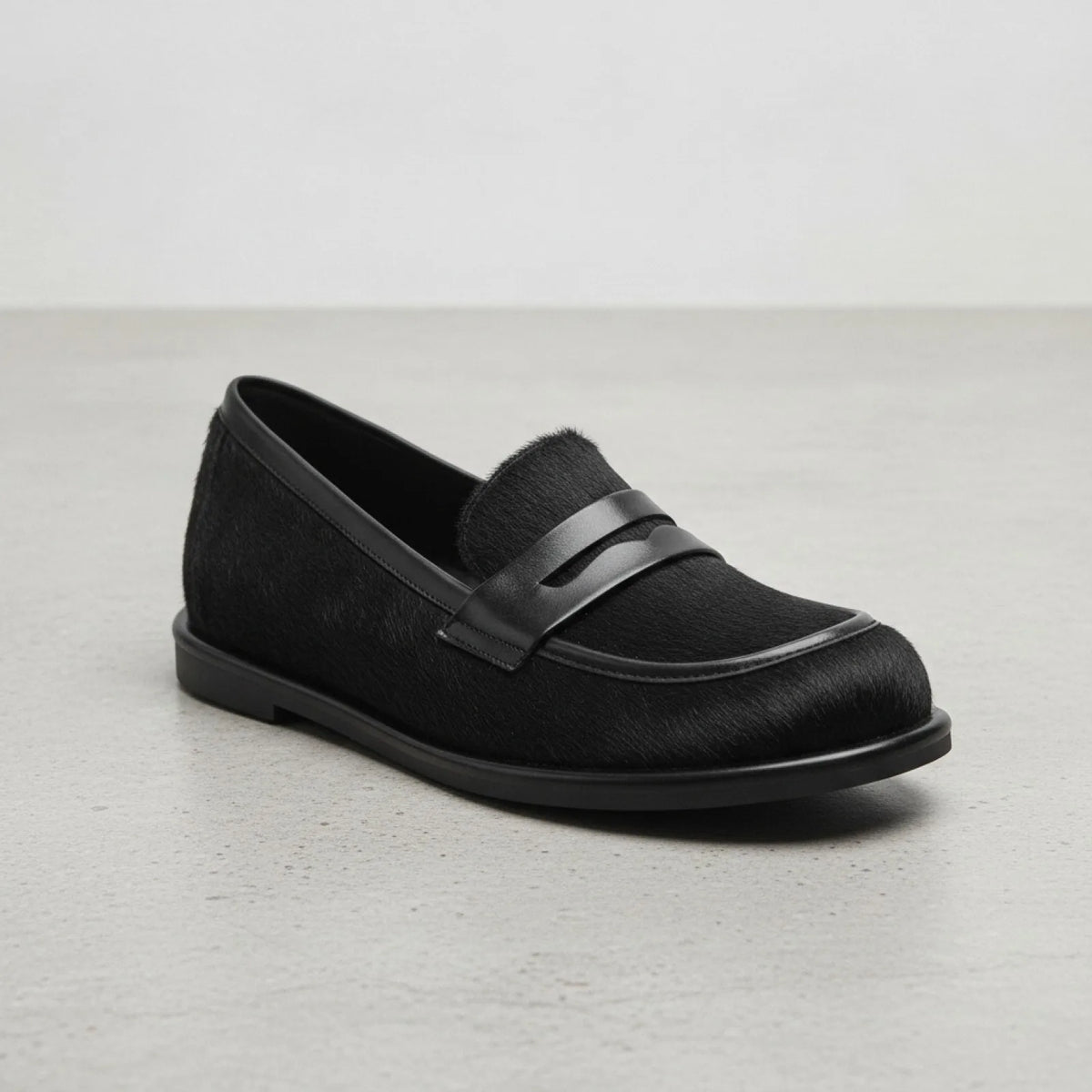 Signature Mocassins Cuir Noir & Crin Cheval