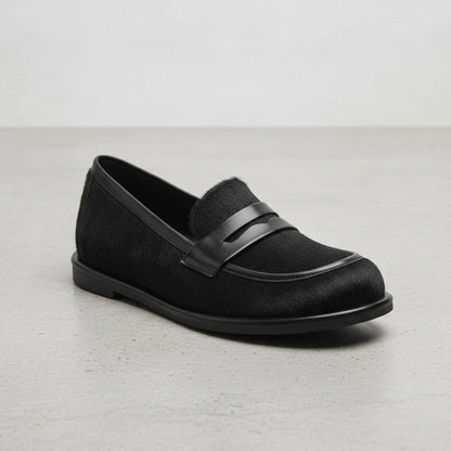 Signature Mocassins Cuir Noir & Crin Cheval